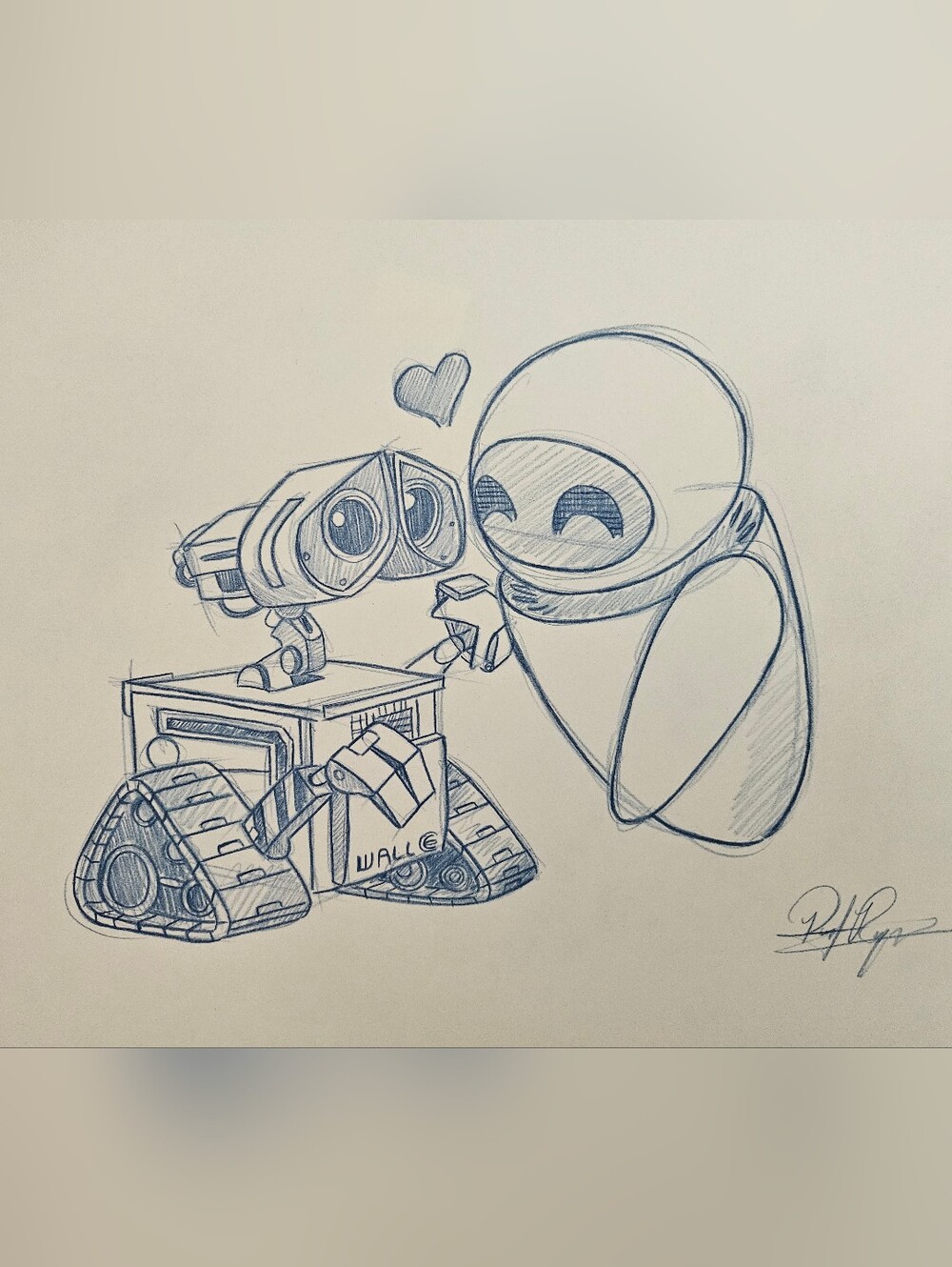 Disney Pixar Wall-E and Eve Drawing/Sketch Animation Art Signed Handmade/drawn